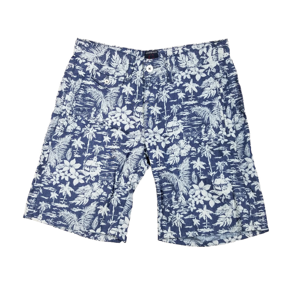 Goodale Shorts Mens 30 Blue White Hawaiian Floral Print Casual Summer Beach